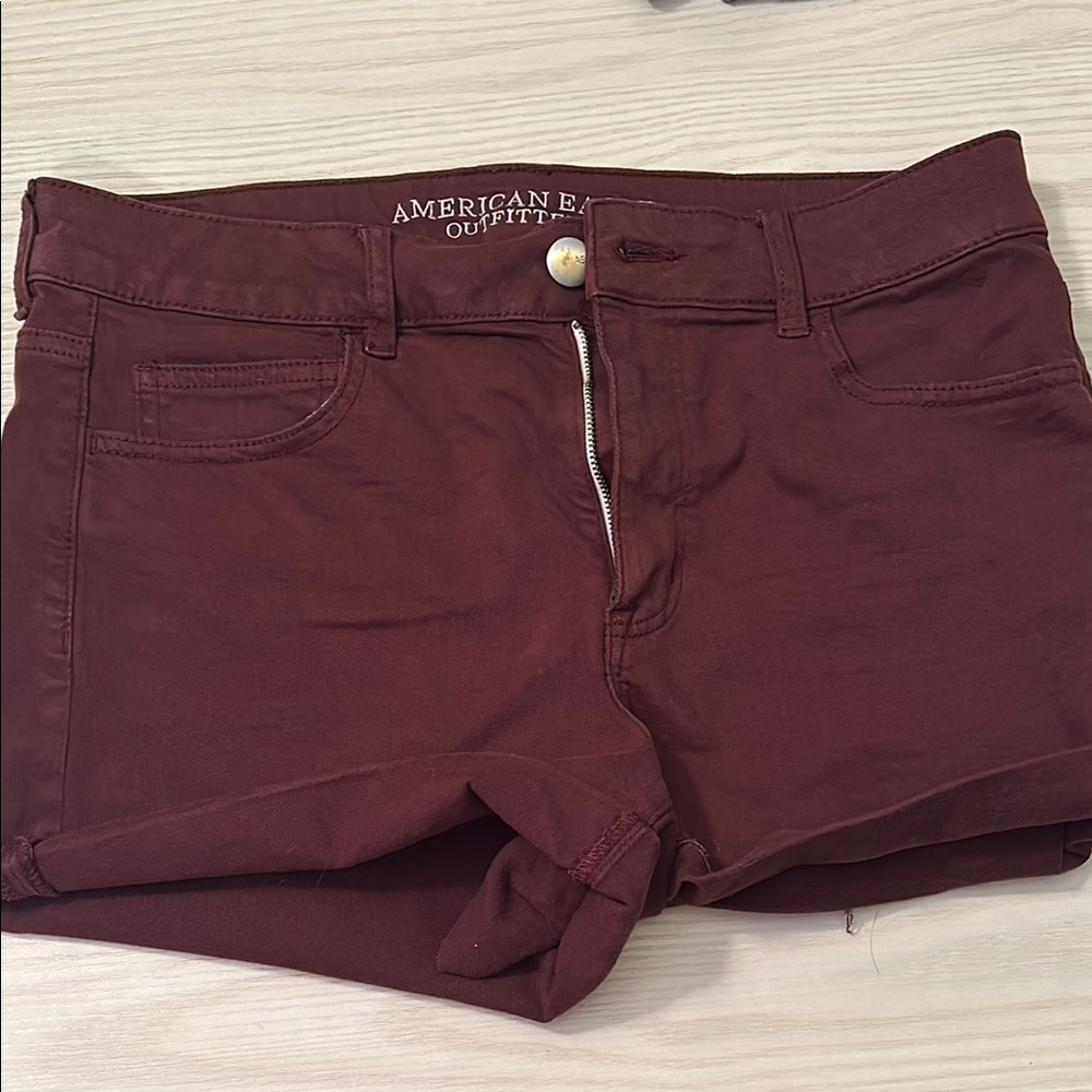American Eagle Outfitters maroon High rise Shorties with Cuffed Hems